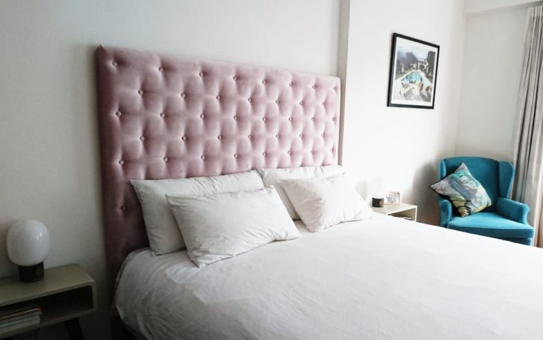 Pink velvet headboard